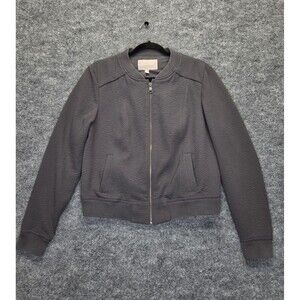 Banana Republic Jacket Womens Medium Gray Textured Bomber Full Zip Knit Ribbed